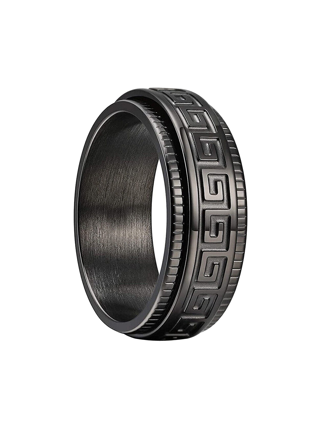 

MEENAZ Men Silver-plated Stainless Steel Band Ring, Black