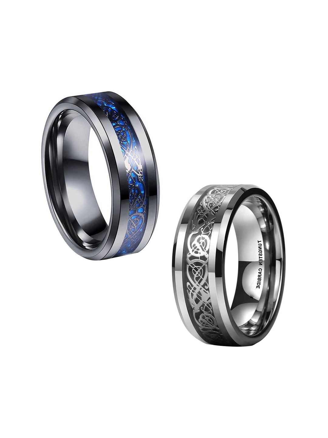 

MEENAZ Men Set Of 2 Stainless Steel Silver Plated Finger Rings