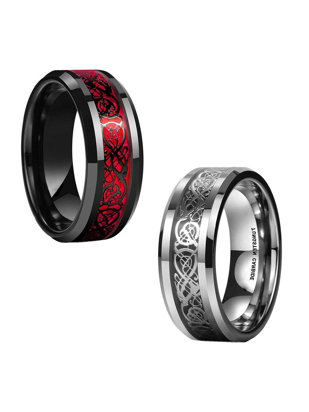 

MEENAZ Men Set Of 2 Stainless Steel Silver-Plated Dragon Band Finger Rings