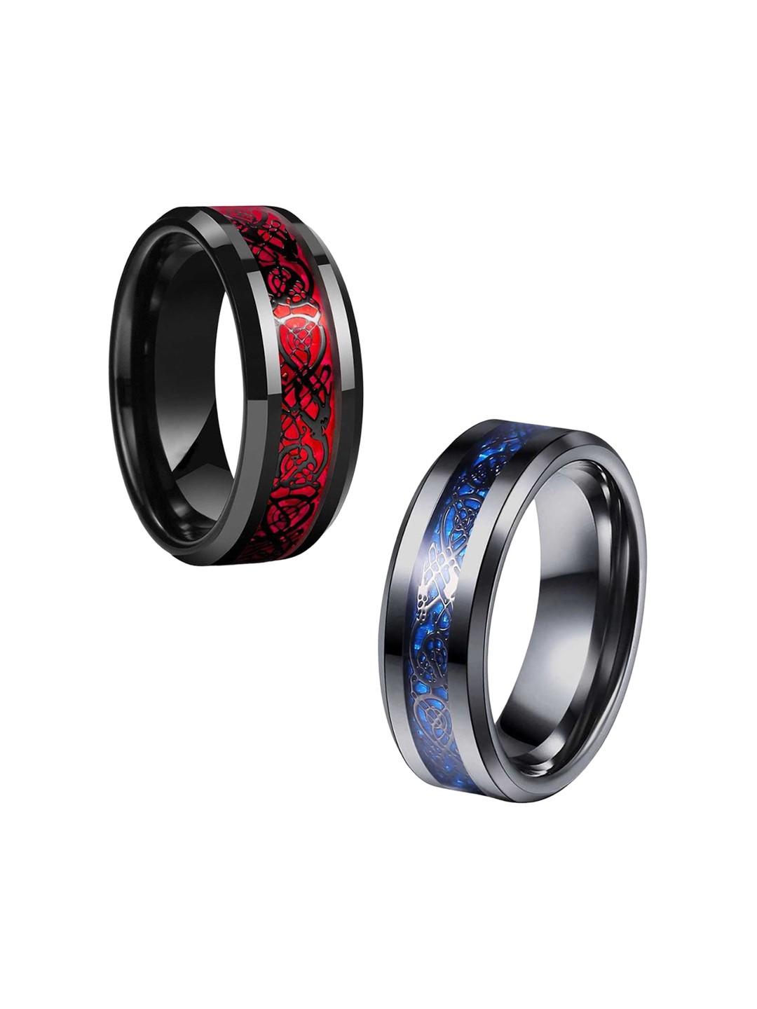 

MEENAZ Men Set Of 2 Silver Plated Stainless Steel Rings, Black