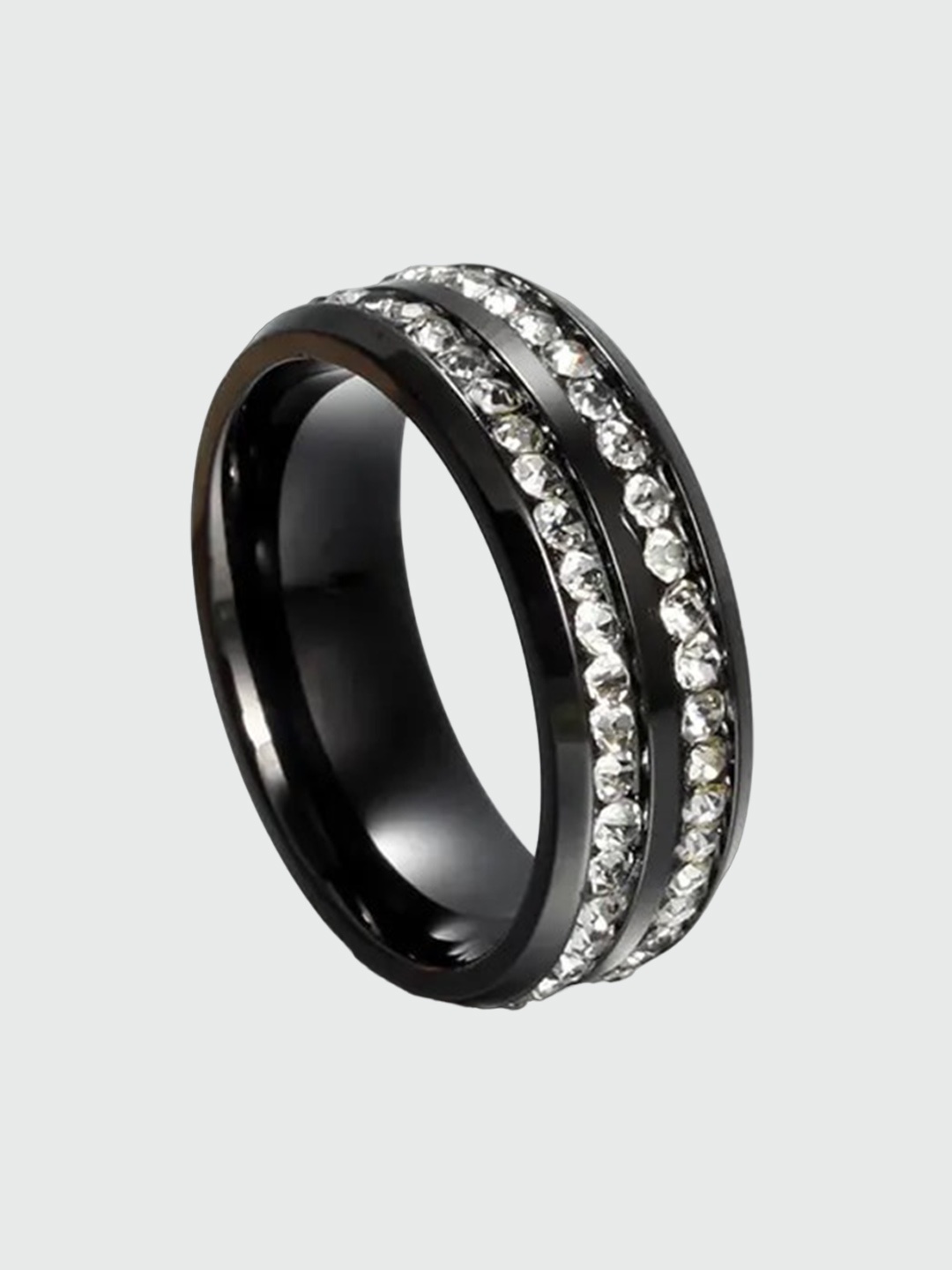 

MEENAZ Men Stainless Steel Silver-Plated AD-Studded Ring, Black