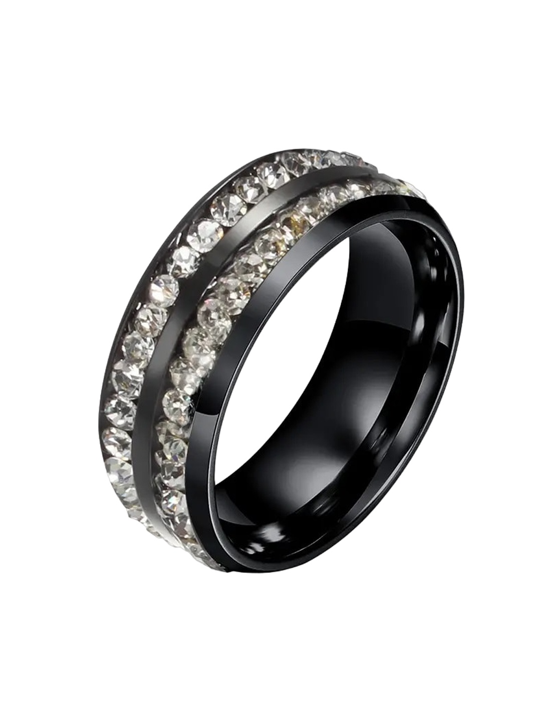 

MEENAZ Men Silver-Plated AD-studded Band Ring, Black