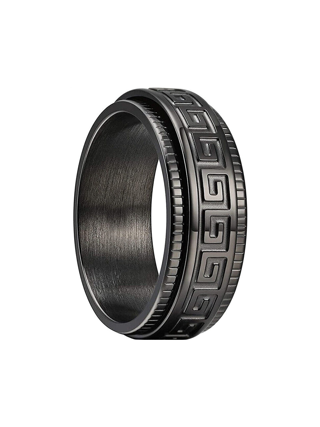 

MEENAZ Men Silver-Plated Stainless Steel Finger Ring, Black
