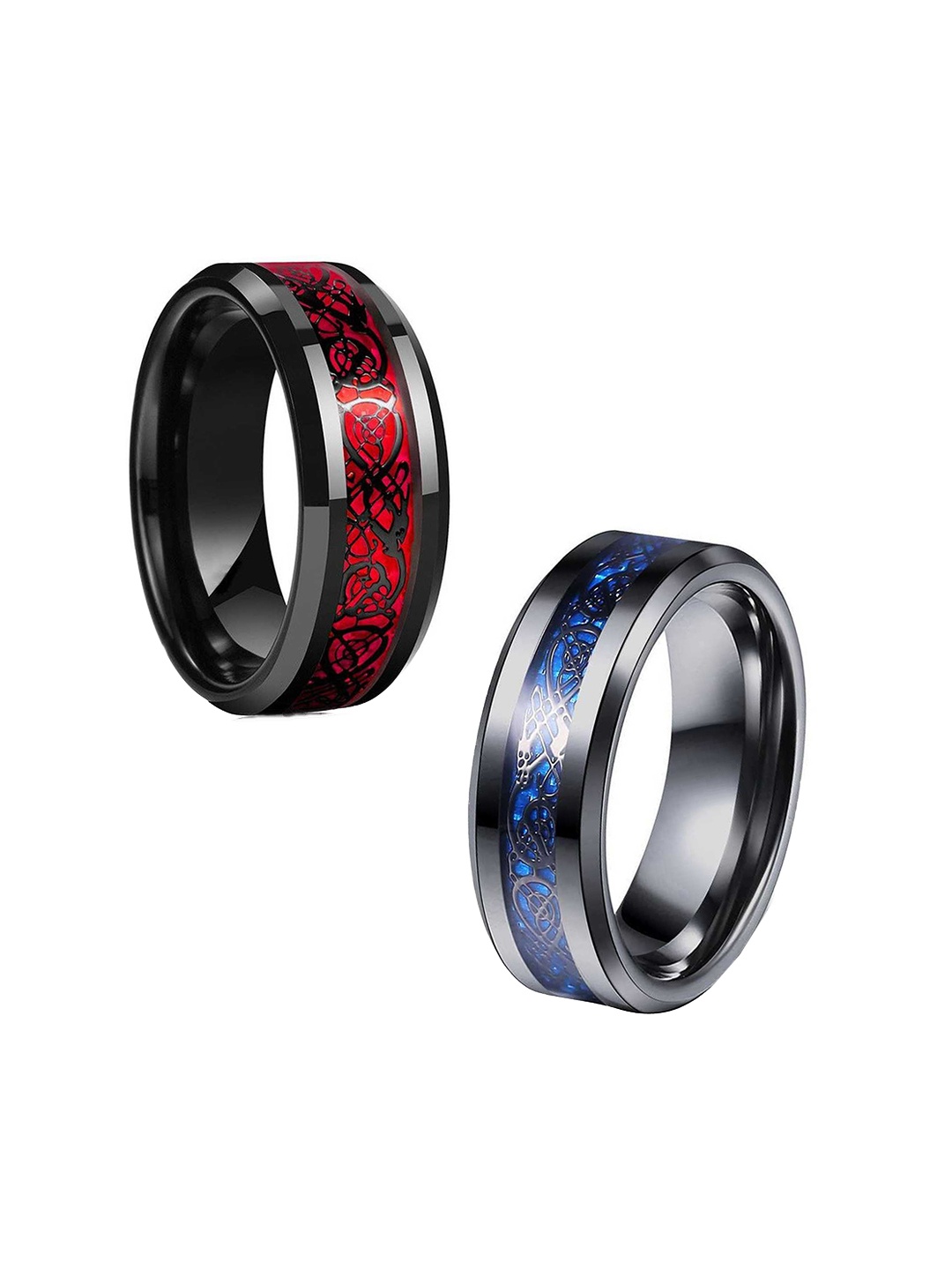 

MEENAZ Men Set Of 2 Silver-Plated Stainless Steel Rings, Black