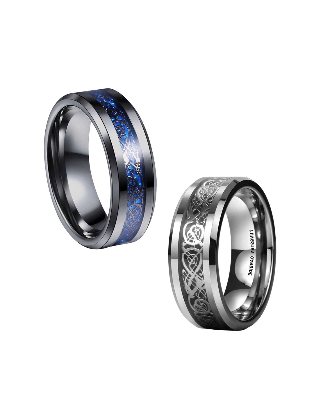 

MEENAZ Men Set Of 2 Silver-Plated Stainless Steel Rings, Black