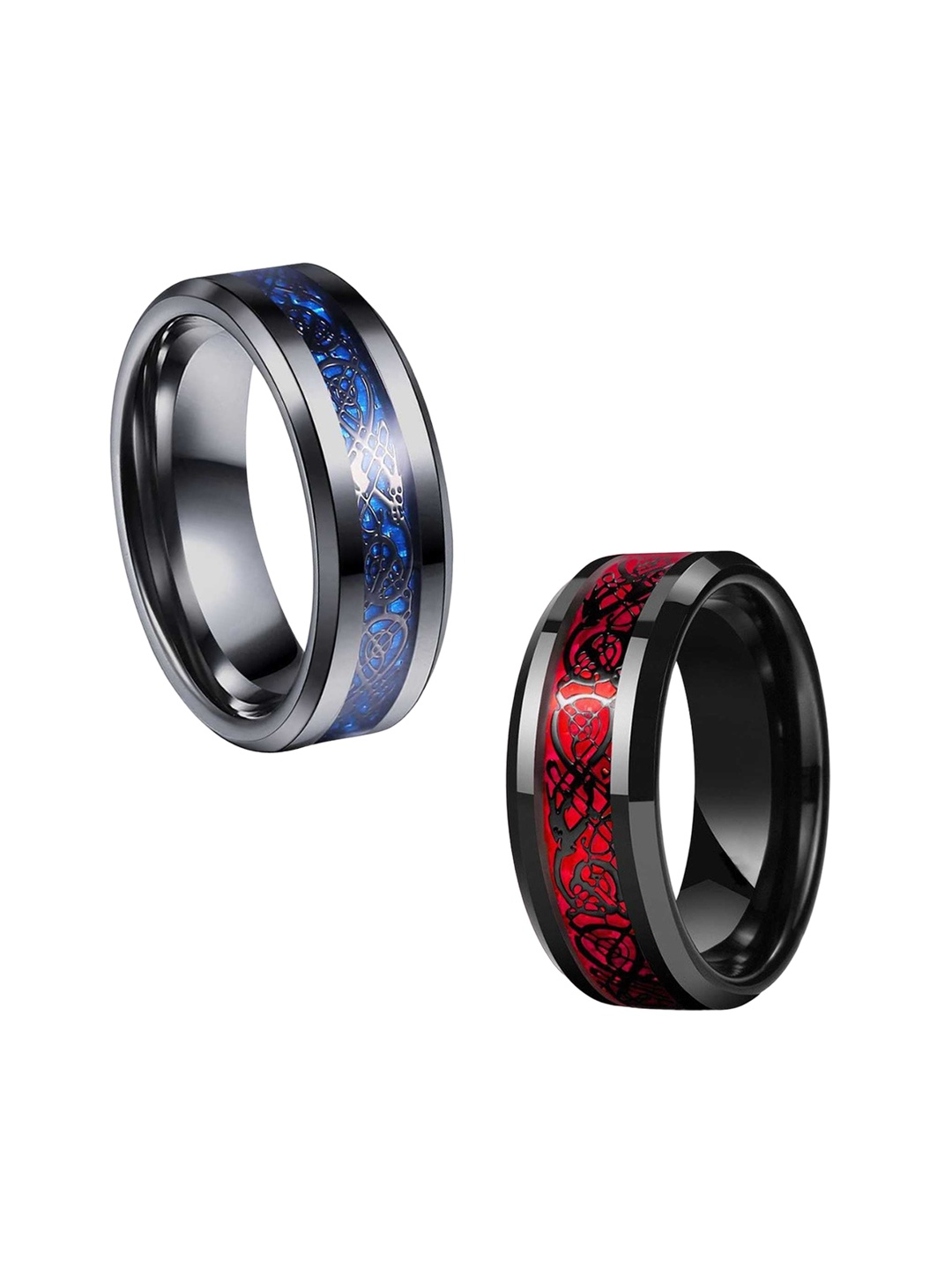 

MEENAZ Men Set Of 2 Silver-Plated Stainless Steel Finger Rings, Black
