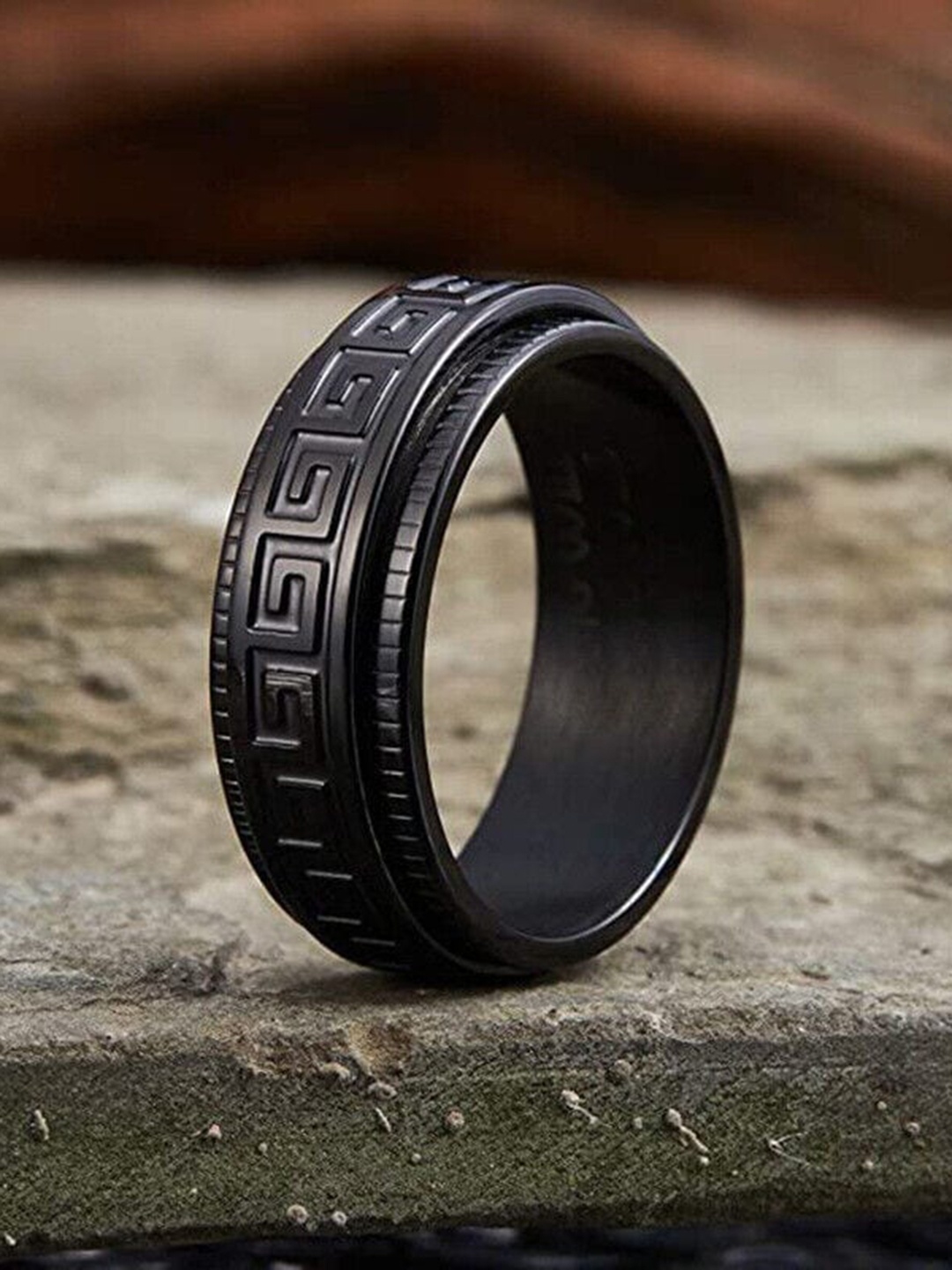 

MEENAZ Men Silver-Plated Stainless Steel Finger Ring, Black