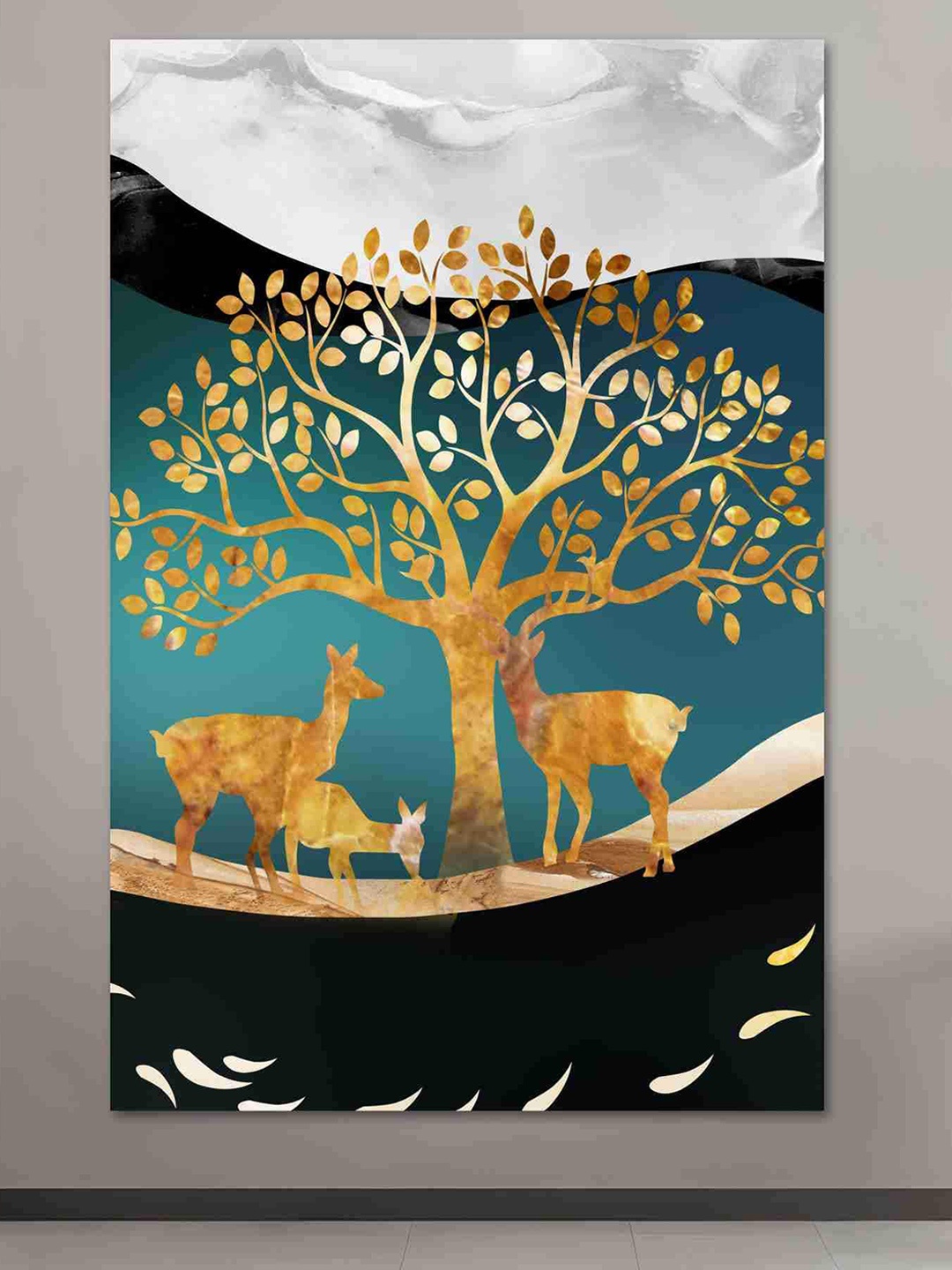 

SAF Beige & Grey Nature Art Unframed Painting Wall Art