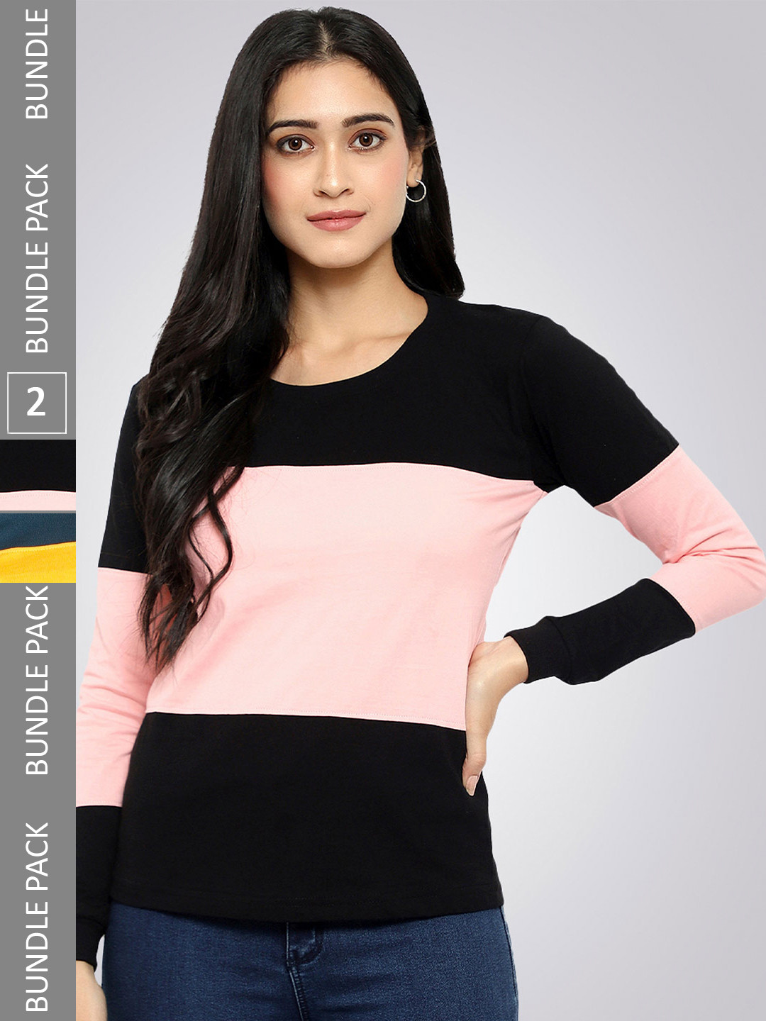 

VIVINKS Pack Of 2 Colourblocked Cotton T-shirt, Pink
