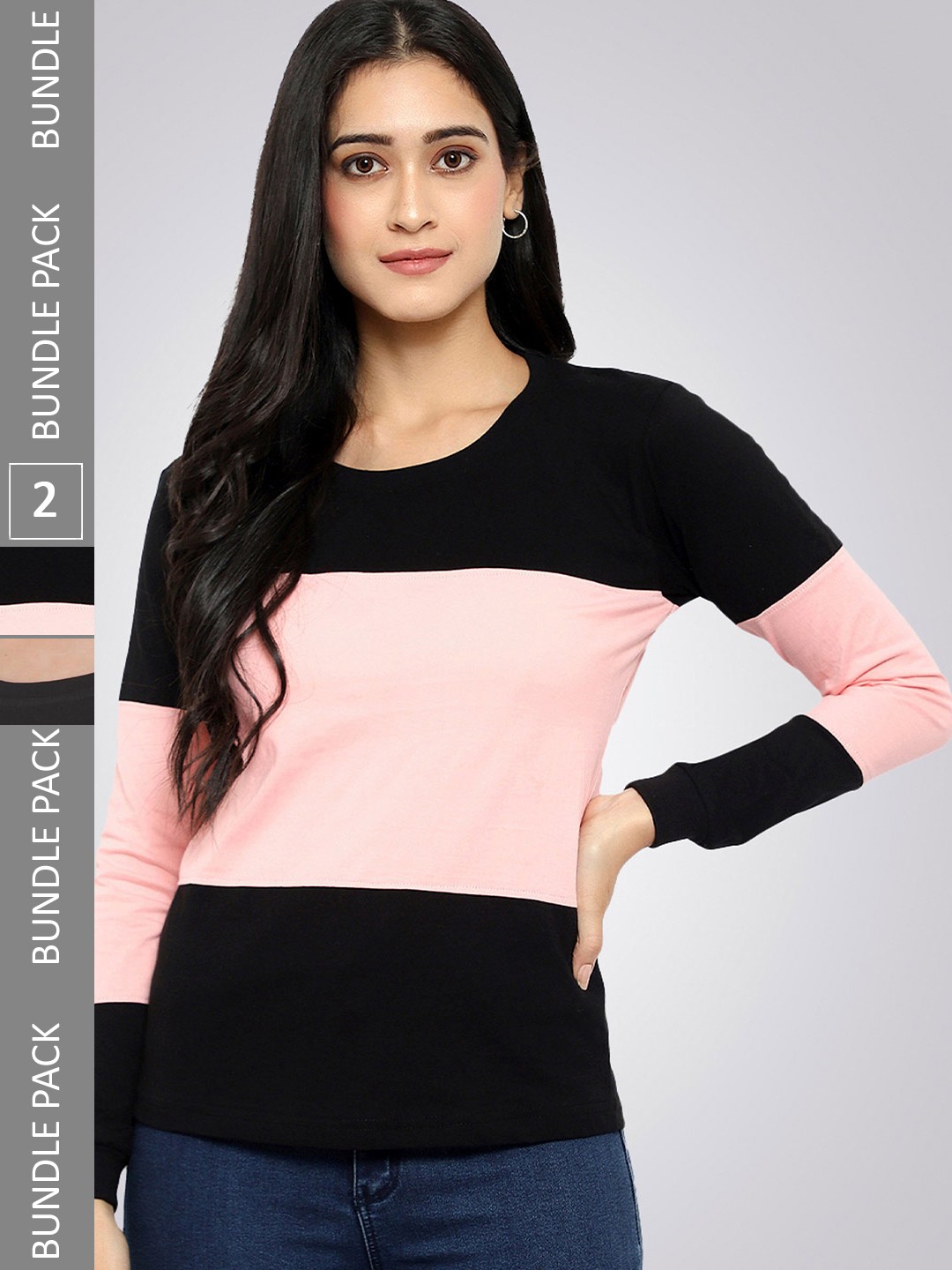 

VIVINKS Pack Of 2 Colourblocked Round Neck Cotton T-shirt, Pink