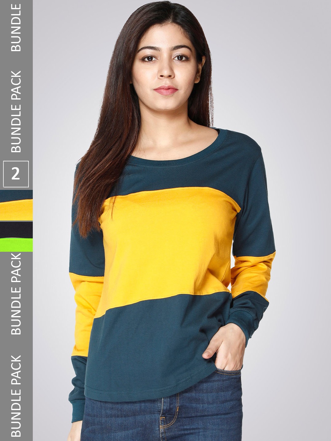 

VIVINKS Pack Of 2 Colourblocked Cotton T-shirts, Yellow