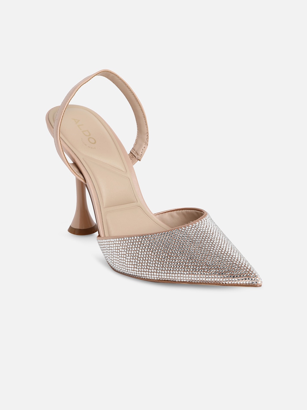 

ALDO Pointed Toe Embellished Party Leather Mules With Backstrap, Beige