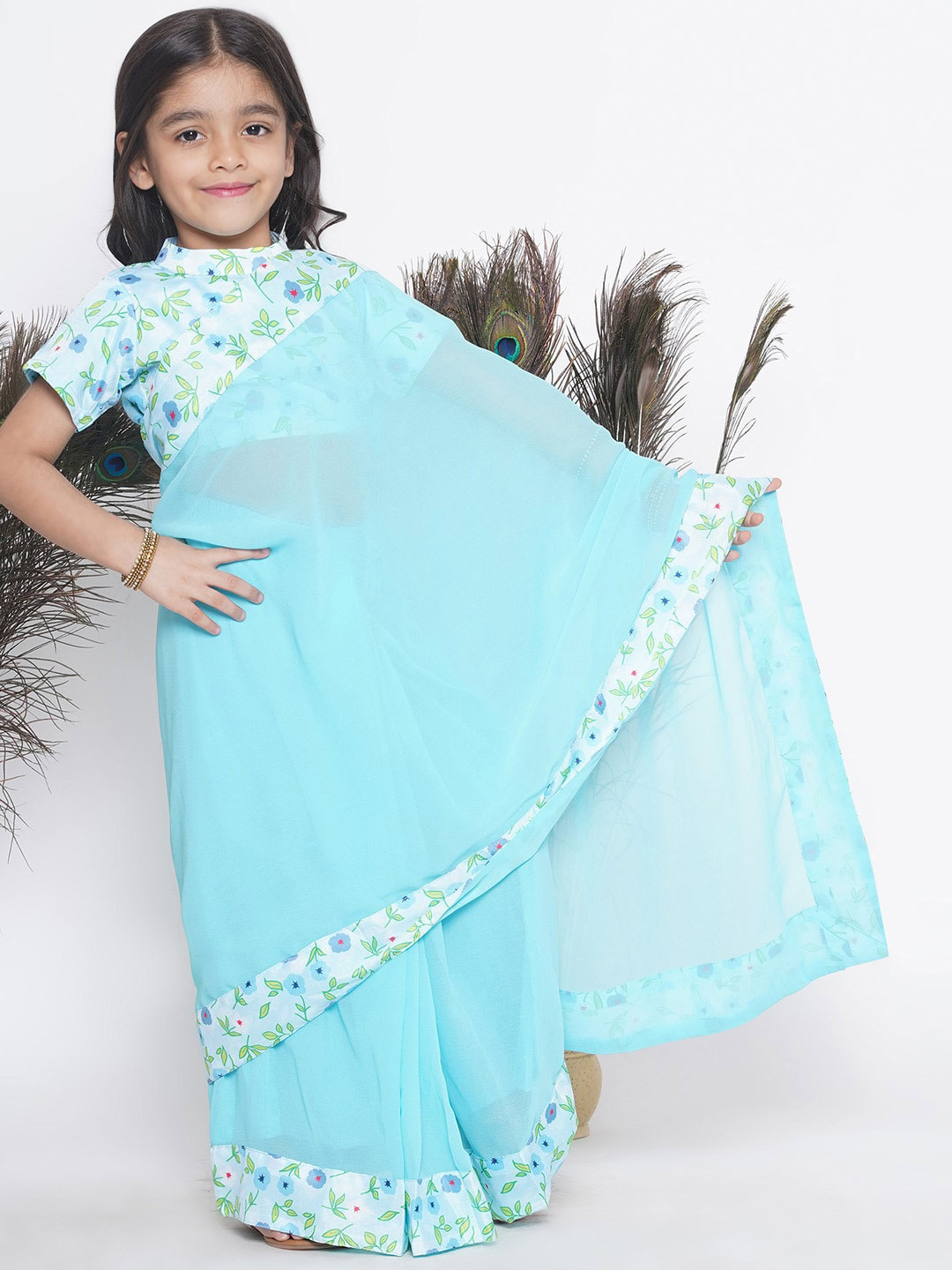 

Little Bansi Pure Cotton Ready to Wear Saree, Blue
