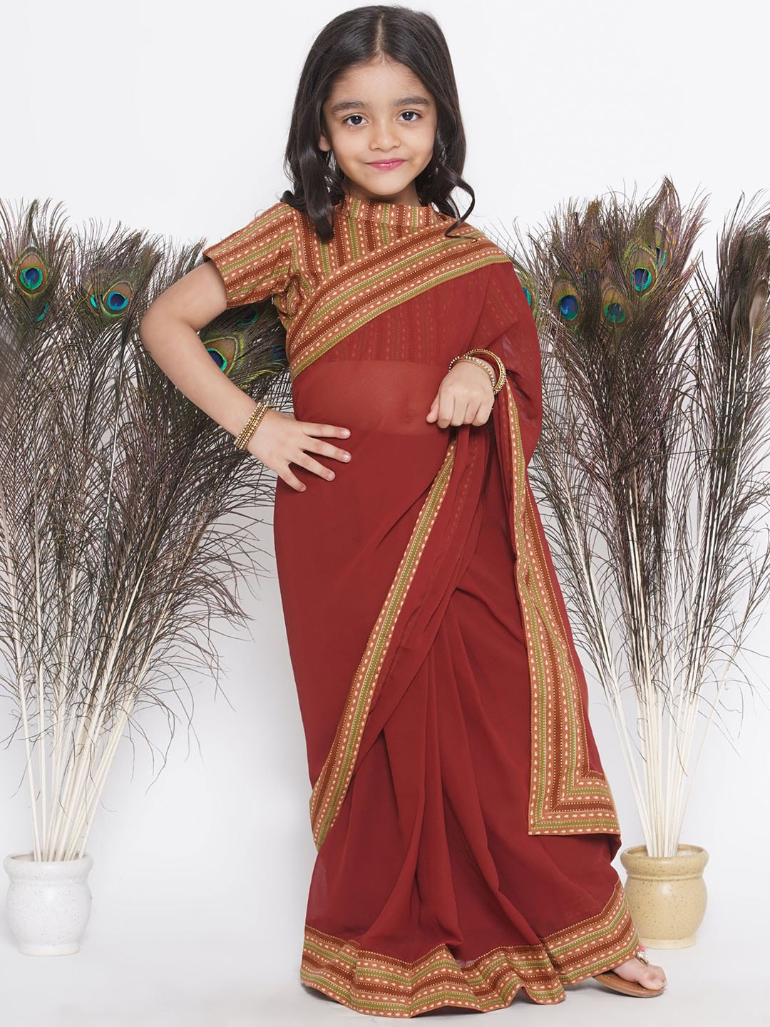 

Little Bansi Pure Cotton Ready to Wear Saree, Brown