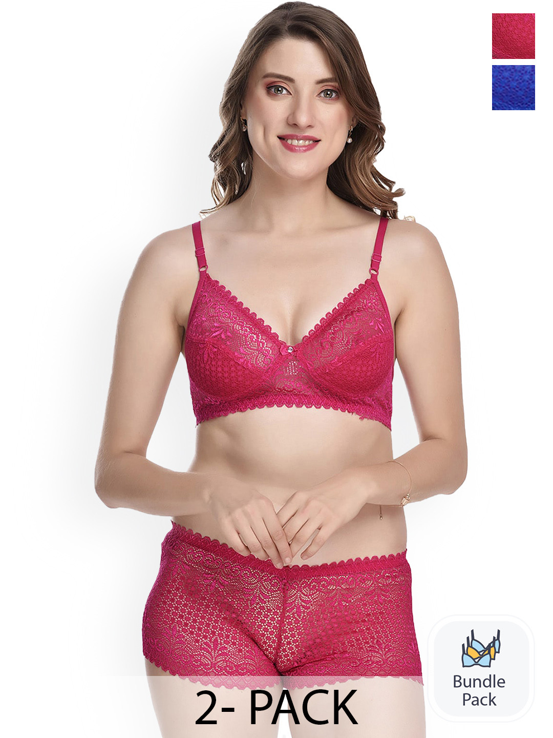 

AROUSY Pack Of 2 Laced Lingerie Set T-Rain Set_Pink,Blue_30