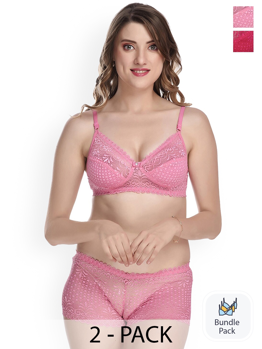 

AROUSY Pack Of 2 Laced Comfortable Lingerie Set, Pink