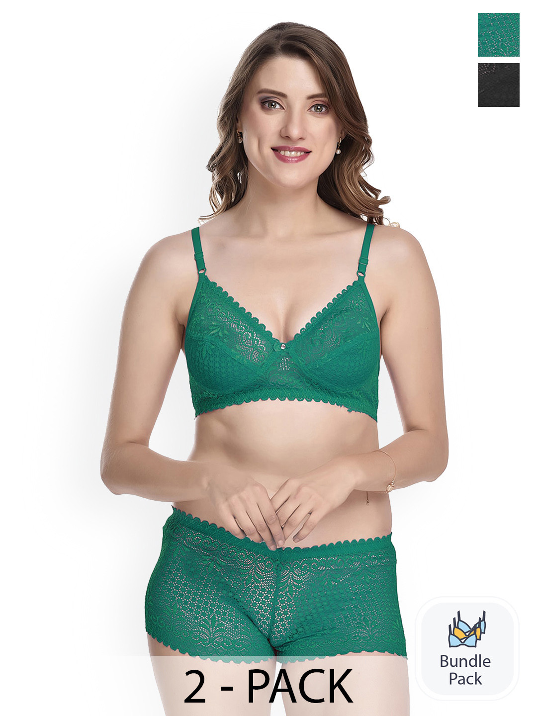 

AROUSY Pack Of 2 Self Design Comfortable Lingerie Set, Green