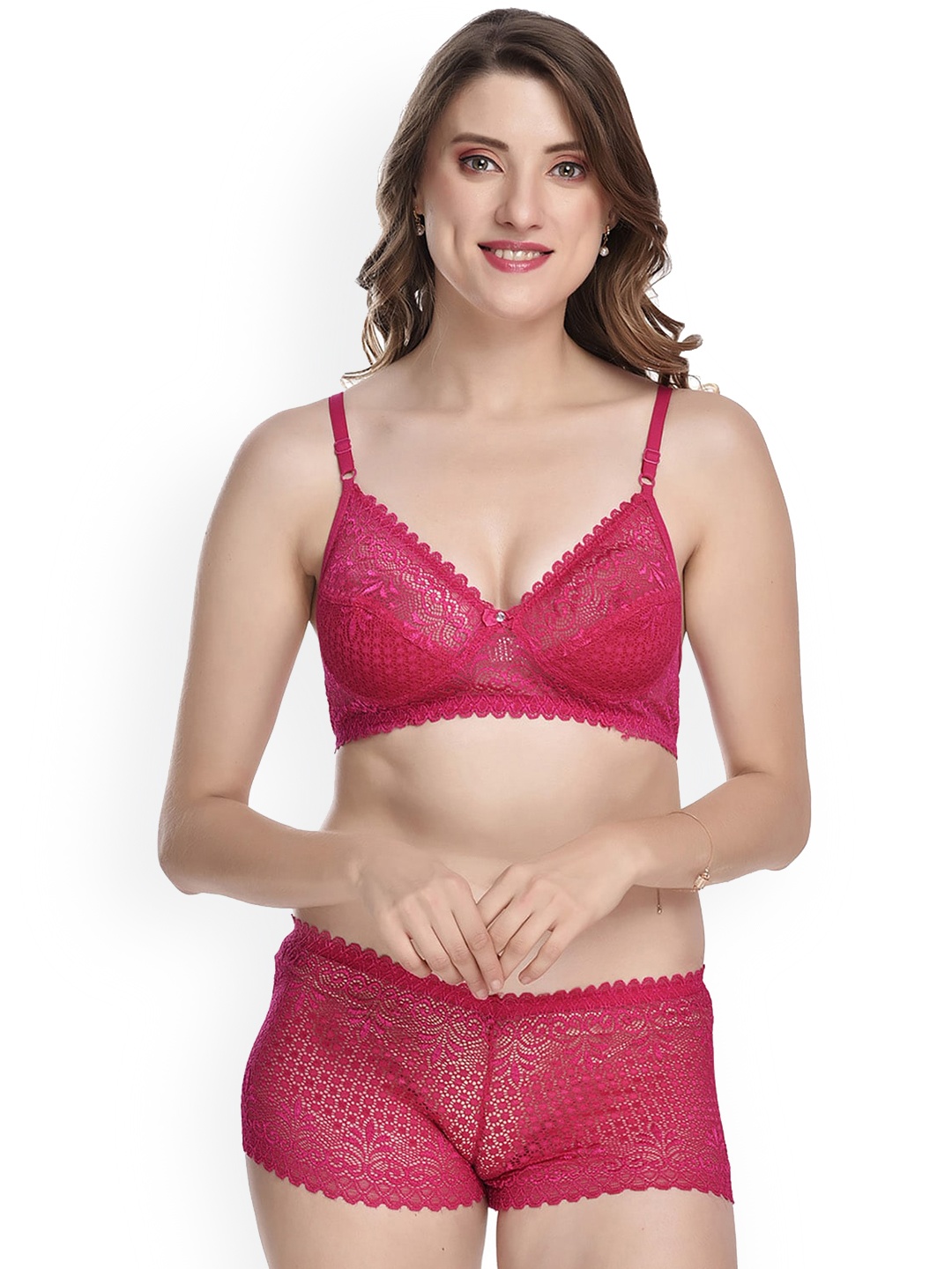 

AROUSY Laced Nylon Lingerie Set, Pink
