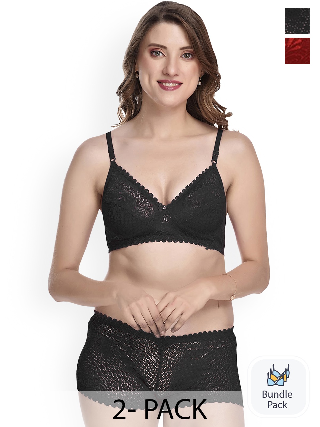 

PIBU Pack of 2 Lingerie Set, Black