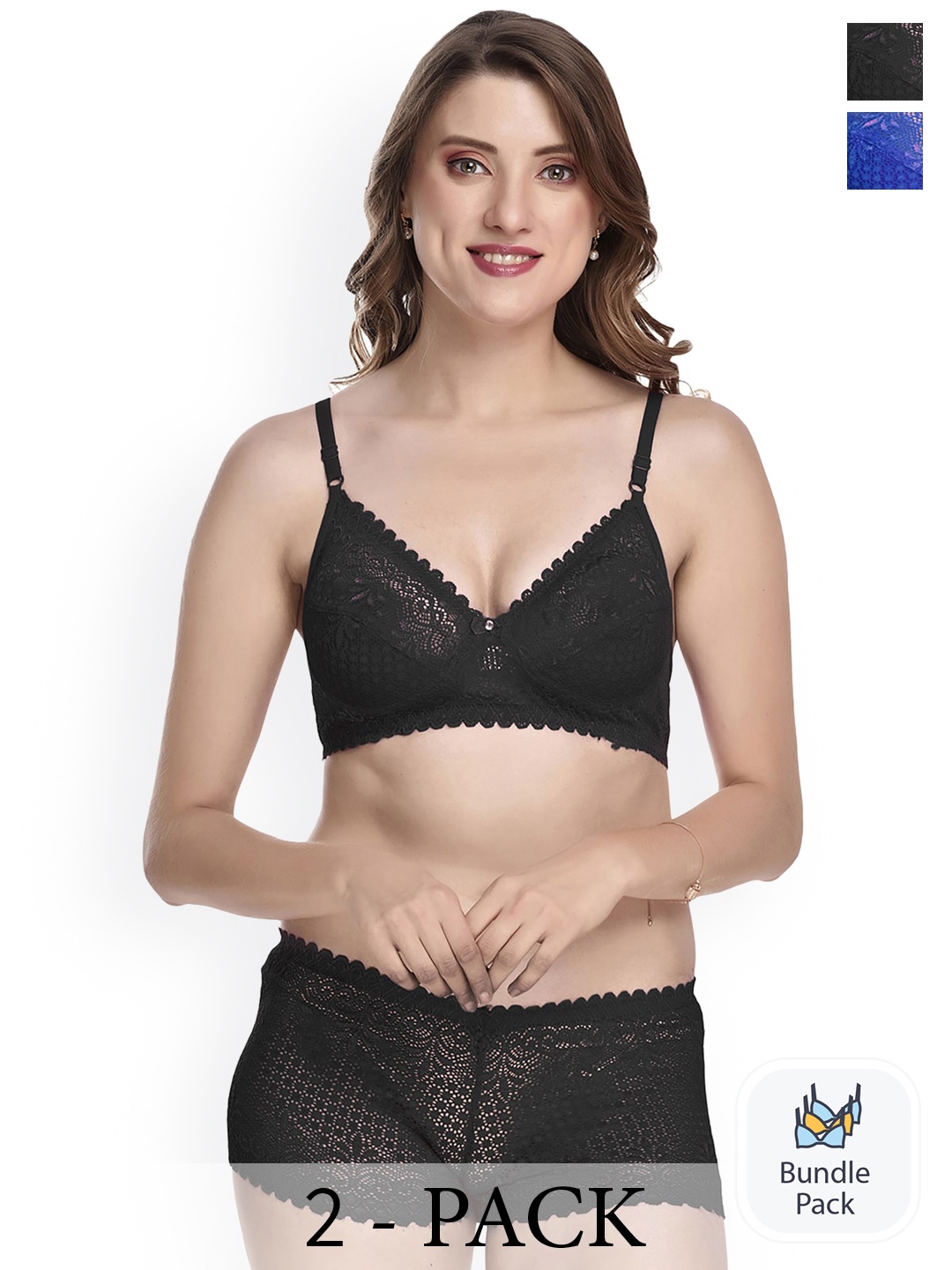 

PIBU Pack of 2 Laced Lingerie Set, Black