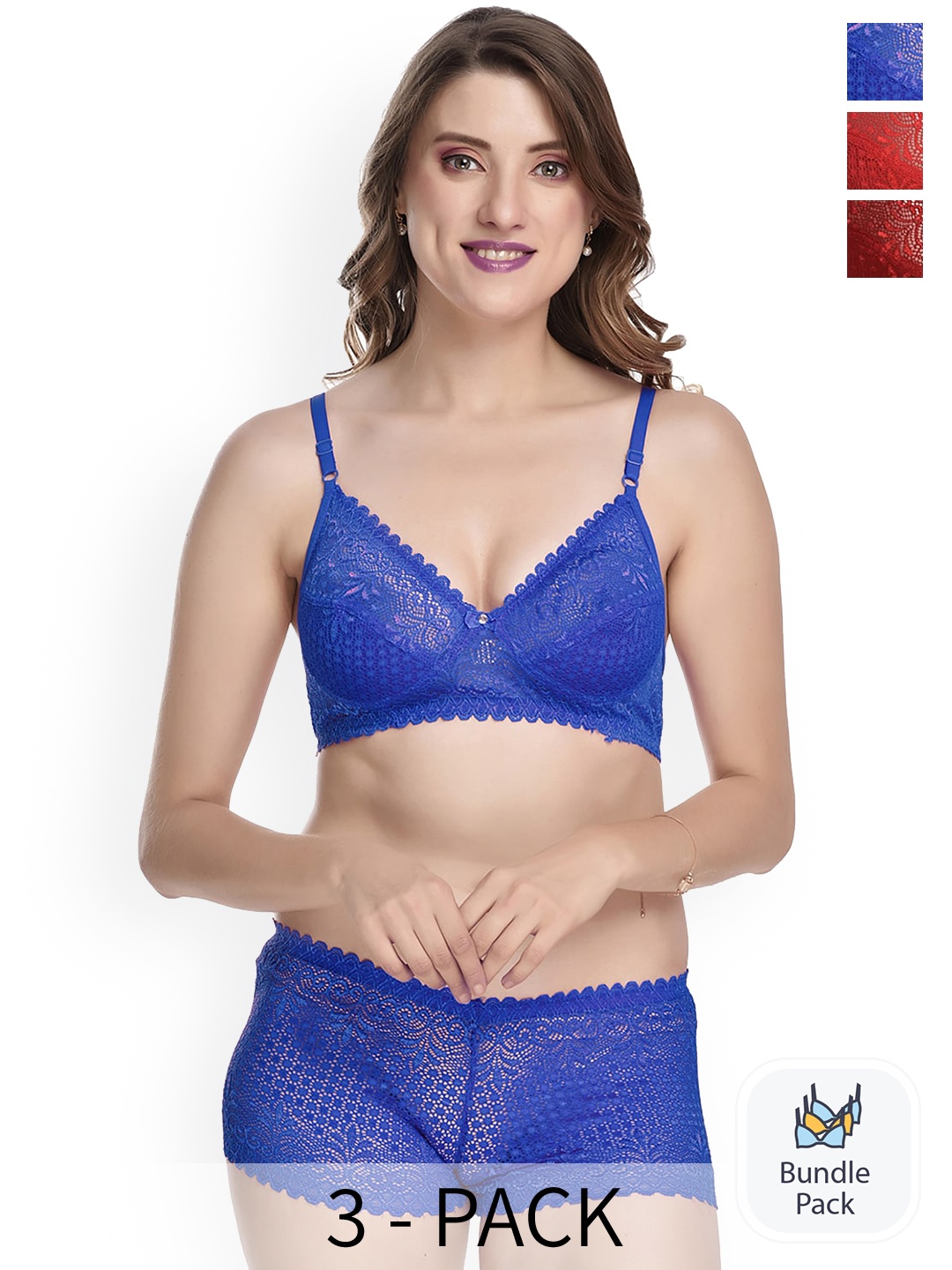 

PIBU Pack Of 3 Non Wired Non Padded Lingerie Set, Red