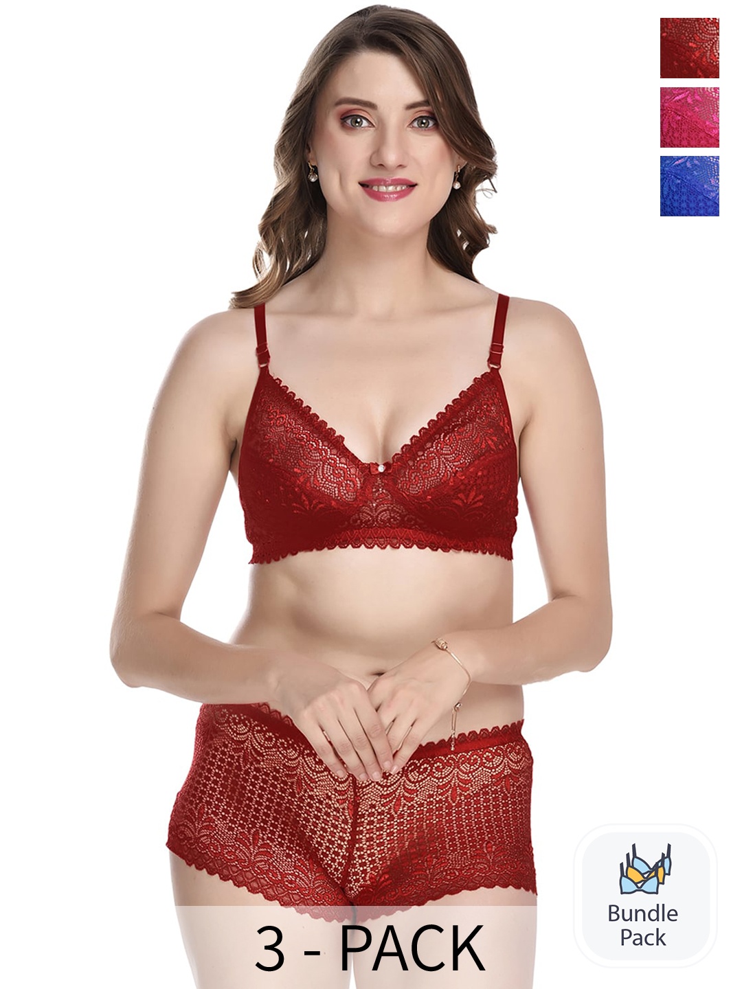 

Aamarsh Pack Of 3 Lingerie Set, Blue