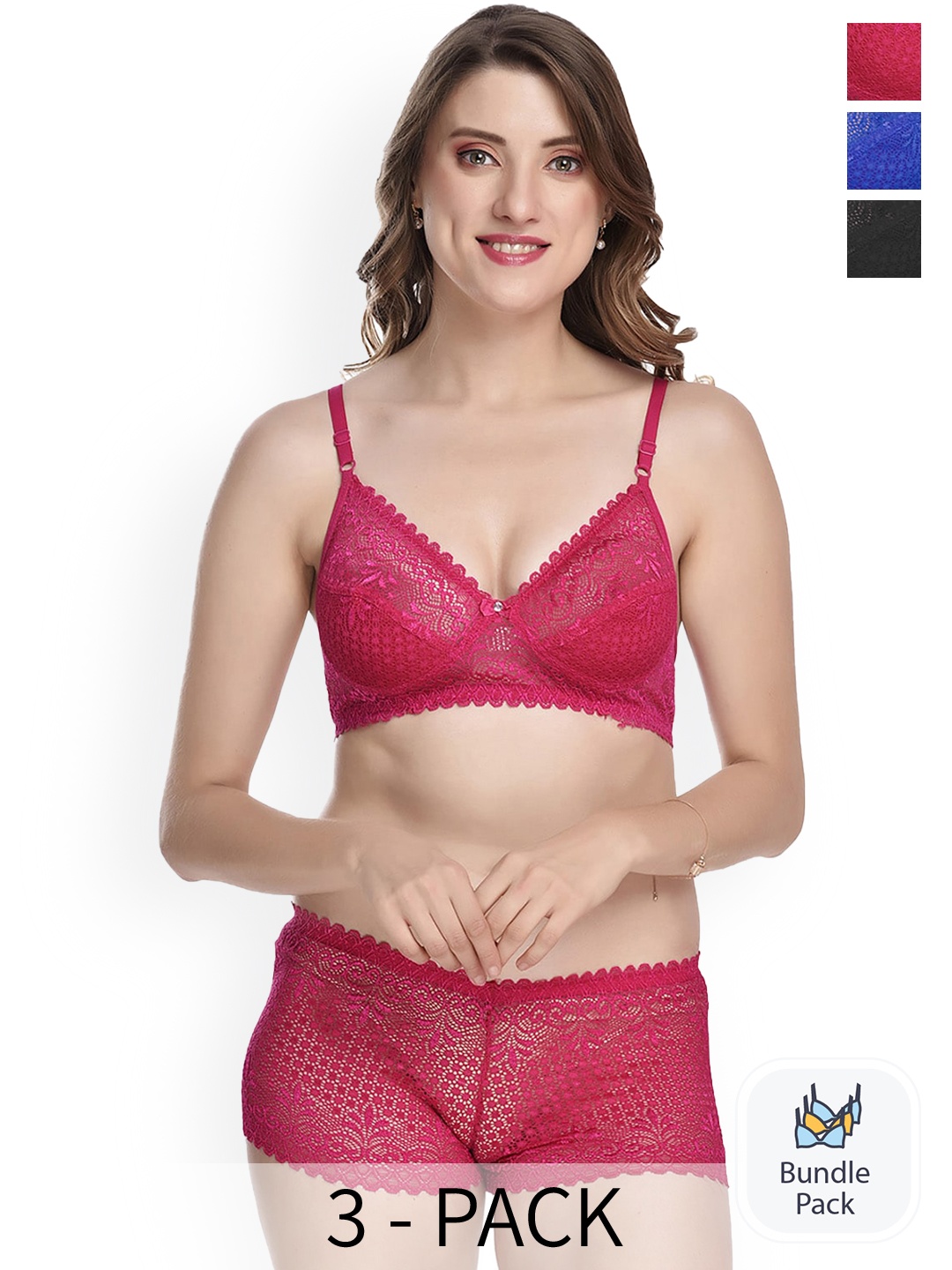 

Aamarsh Pack Of 3 Self Design Lingerie Set, Pink