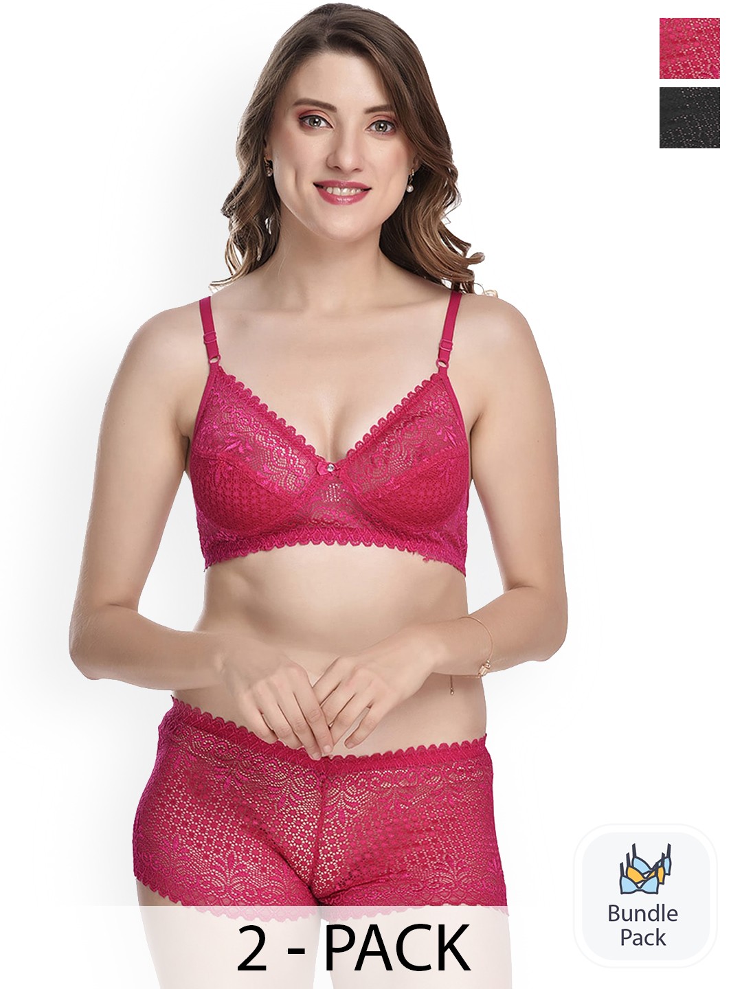 

Aamarsh Pack Of 2 Laced Lingerie Sets, Pink