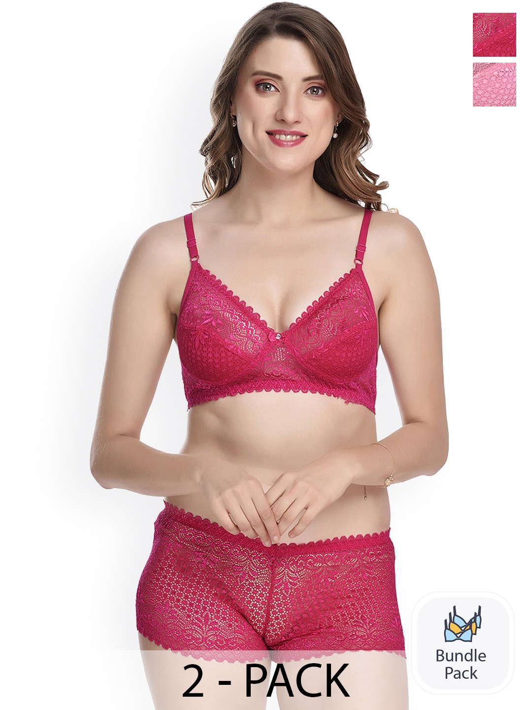 

Aamarsh Pack Of 2 Laced Lingerie Set, Pink