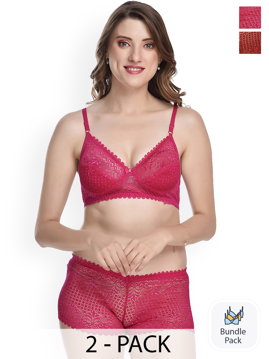 

Aamarsh Pack Of 2 Laced Lingerie Set, Pink