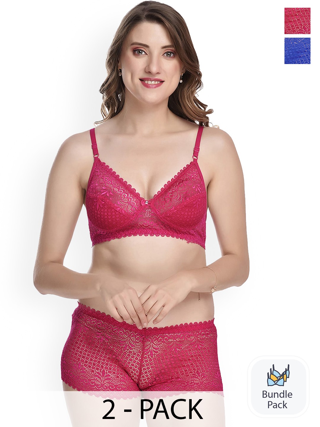 

Aamarsh Pack Of 2 Laced Lingerie Set, Pink