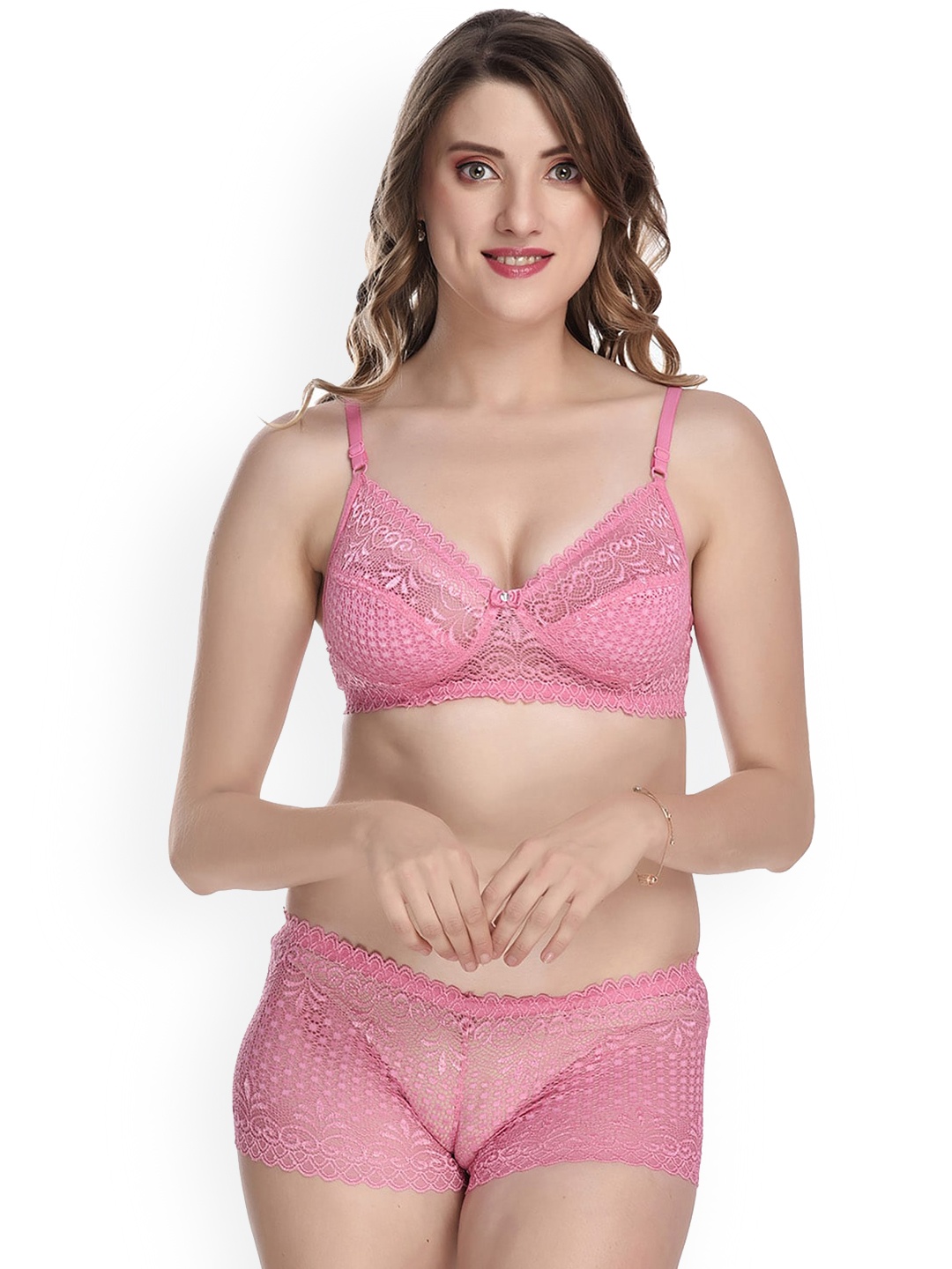 

Aamarsh Laced Lingerie Set, Pink