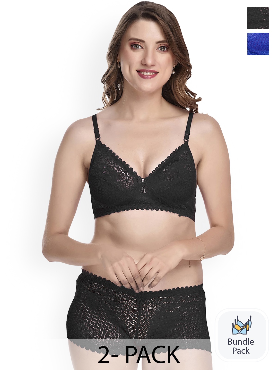 

Aamarsh Pack Of 2 Laced Lingerie Set A_T-Rain Set_Black,Blue_30