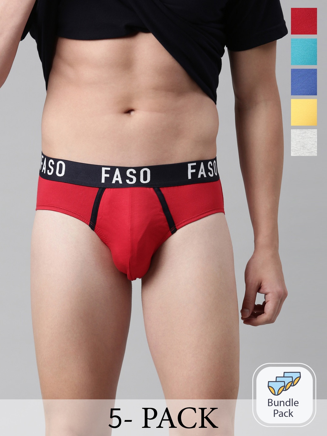 

FASO Pack Of 5 Mid-Rise Assorted Organic Cotton Basic Briefs FA1005-P5-ASSORTED