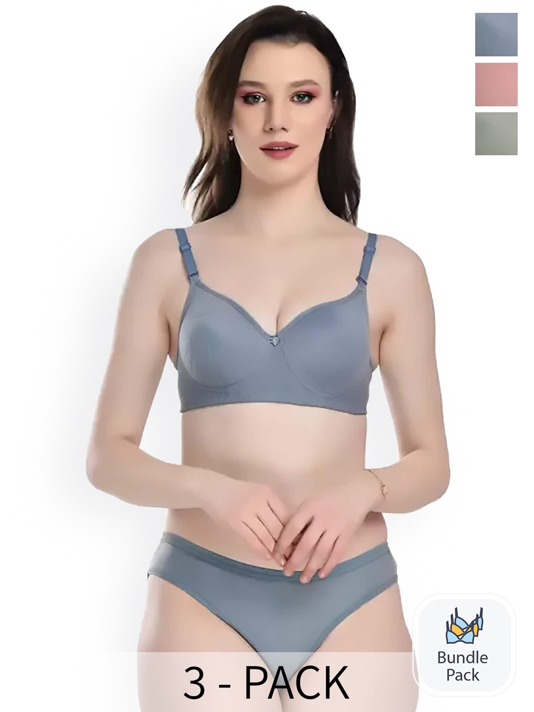 

AROUSY Pack Of 3 Laced Lingerie Set T-Pdisa Set_Blue,Green,Pink_30