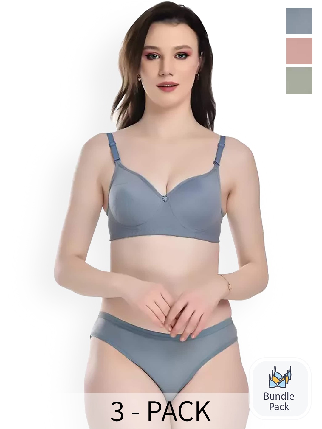 

Aamarsh Pack Of 3 Cotton Lingerie Set, Blue