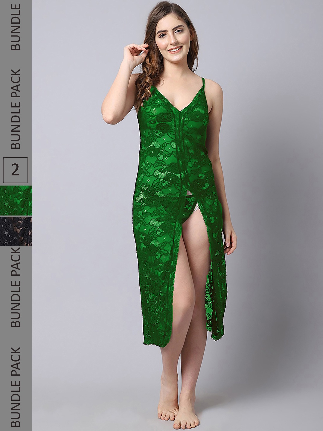 

PIBU Pack of 2 Self Design Shoulder Straps Net Baby Doll, Green