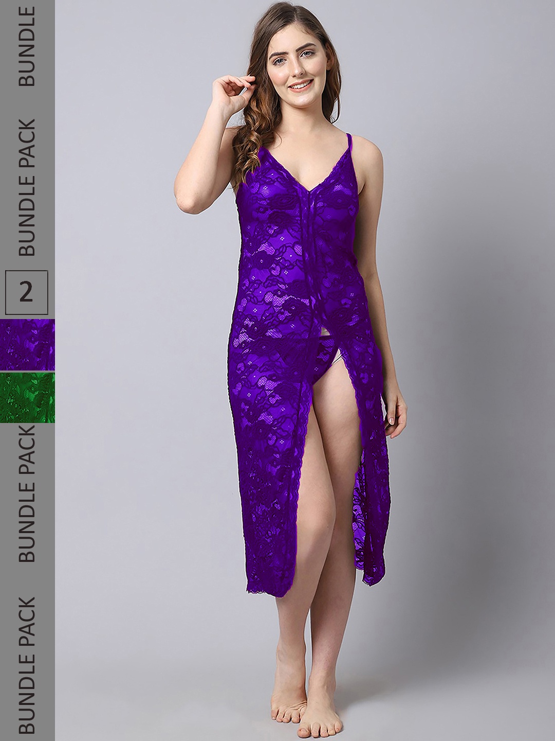 

PIBU Pack of 2 Self Design Shoulder Straps Net Baby Doll, Purple