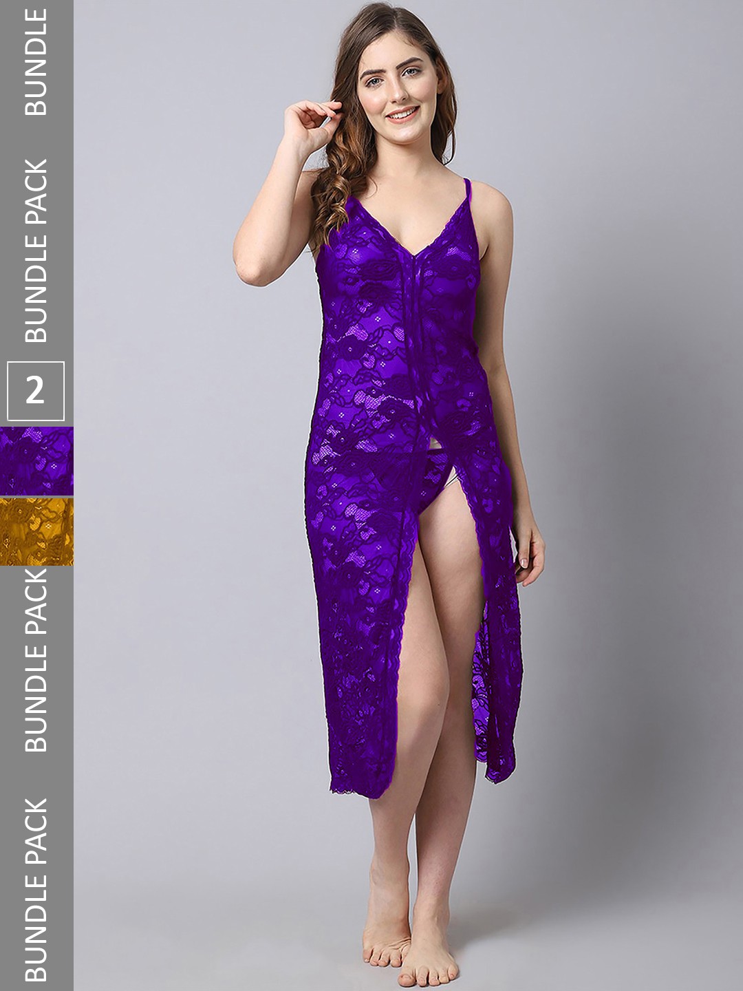

PIBU Pack Of 2 Self Design Net Baby Doll, Purple