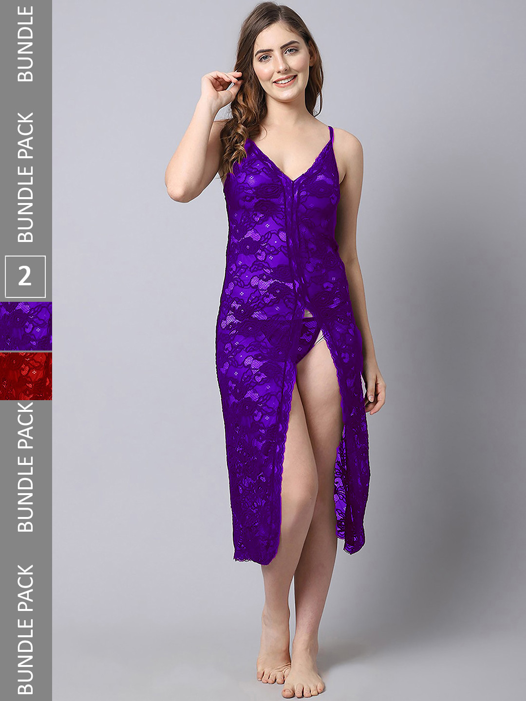 

Aamarsh Pack Of 2 Self-Design Sleeveless Net Baby Dolls, Purple