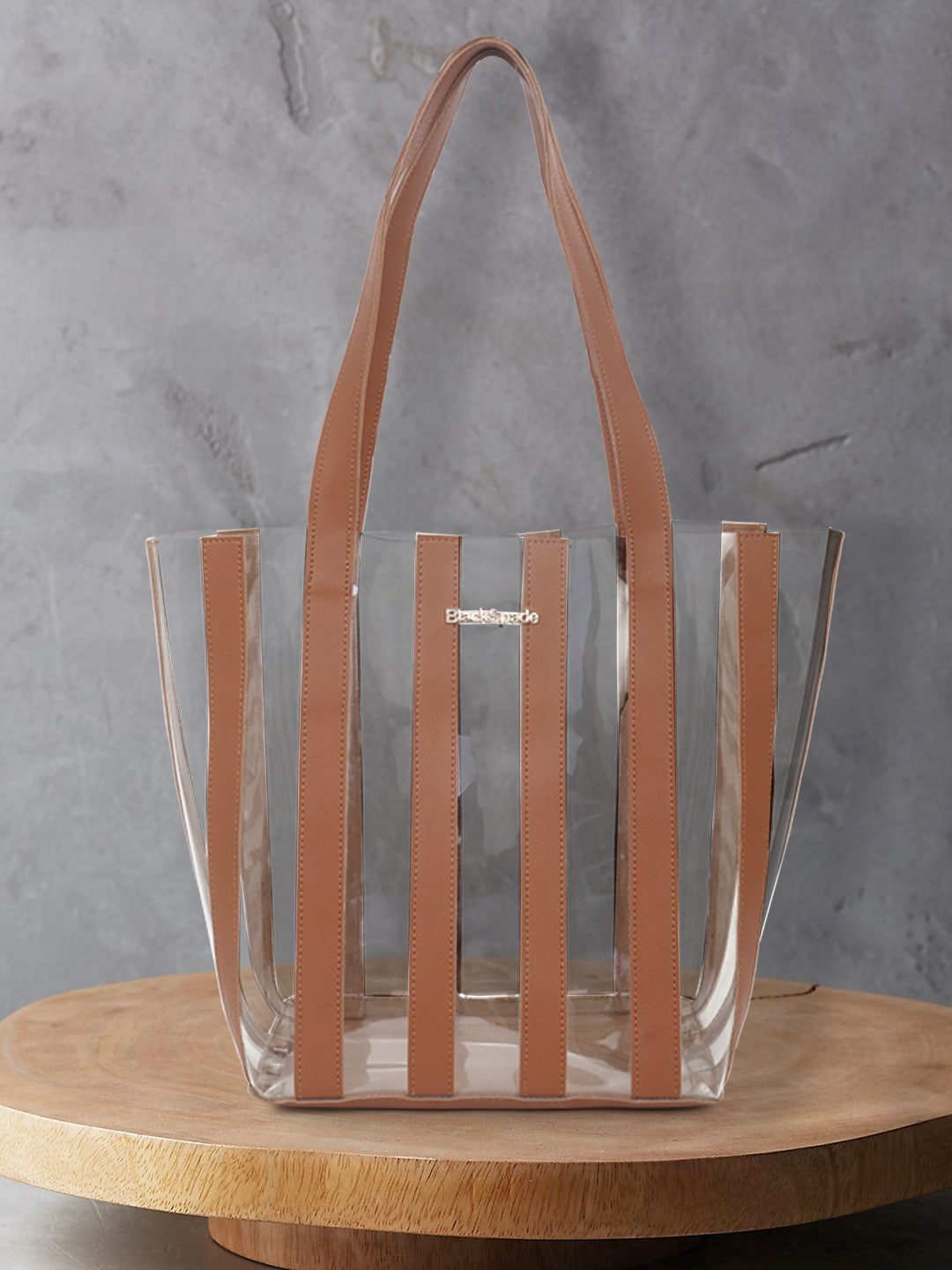 

Black Spade Striped Oversized Structured Shoulder Bag, Tan