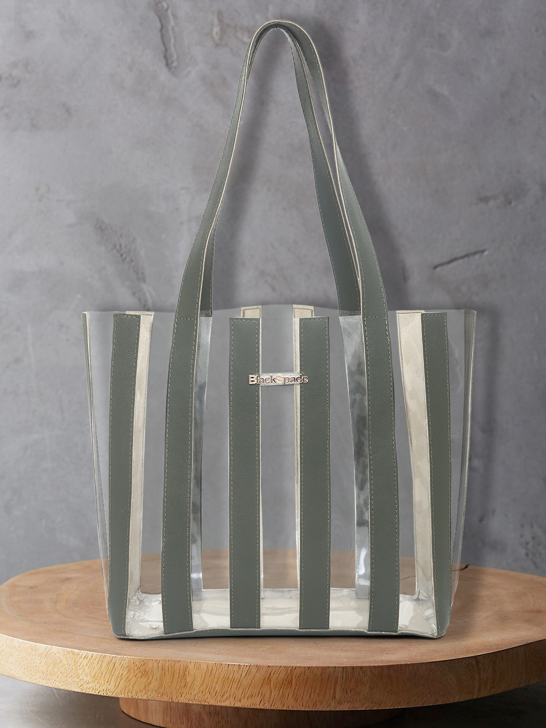 

Black Spade Striped Oversized Structured Shoulder Bag, Green