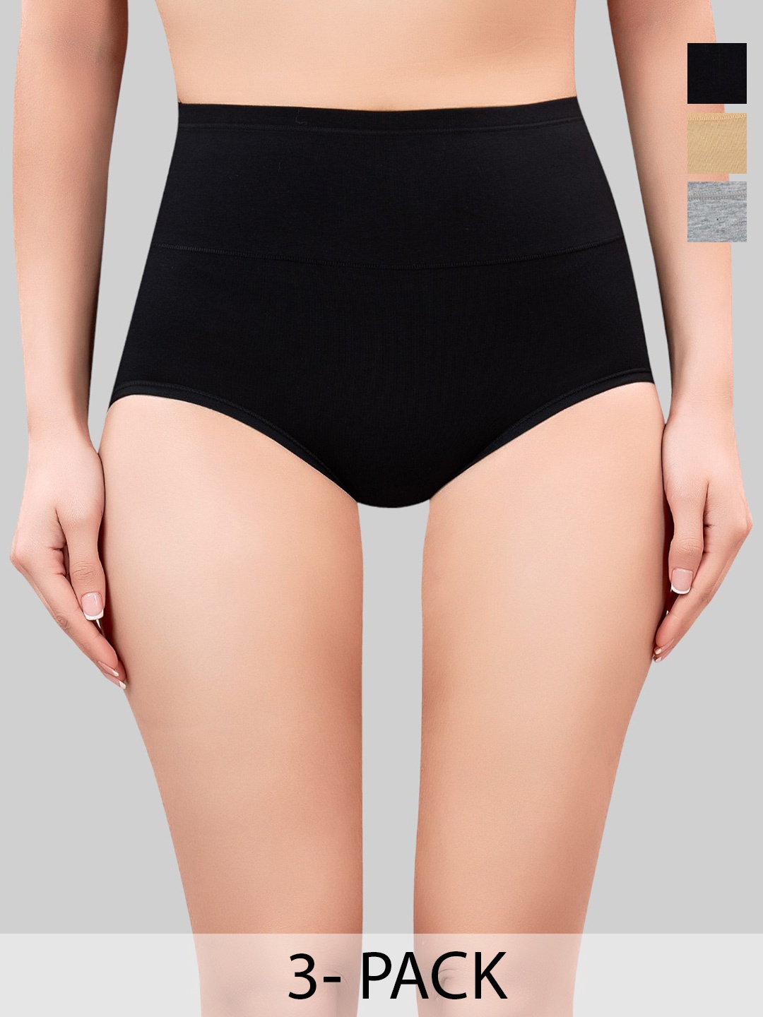 

PLUMBURY Pack Of 3 High Waist Hipster Tummy Shaper, Black