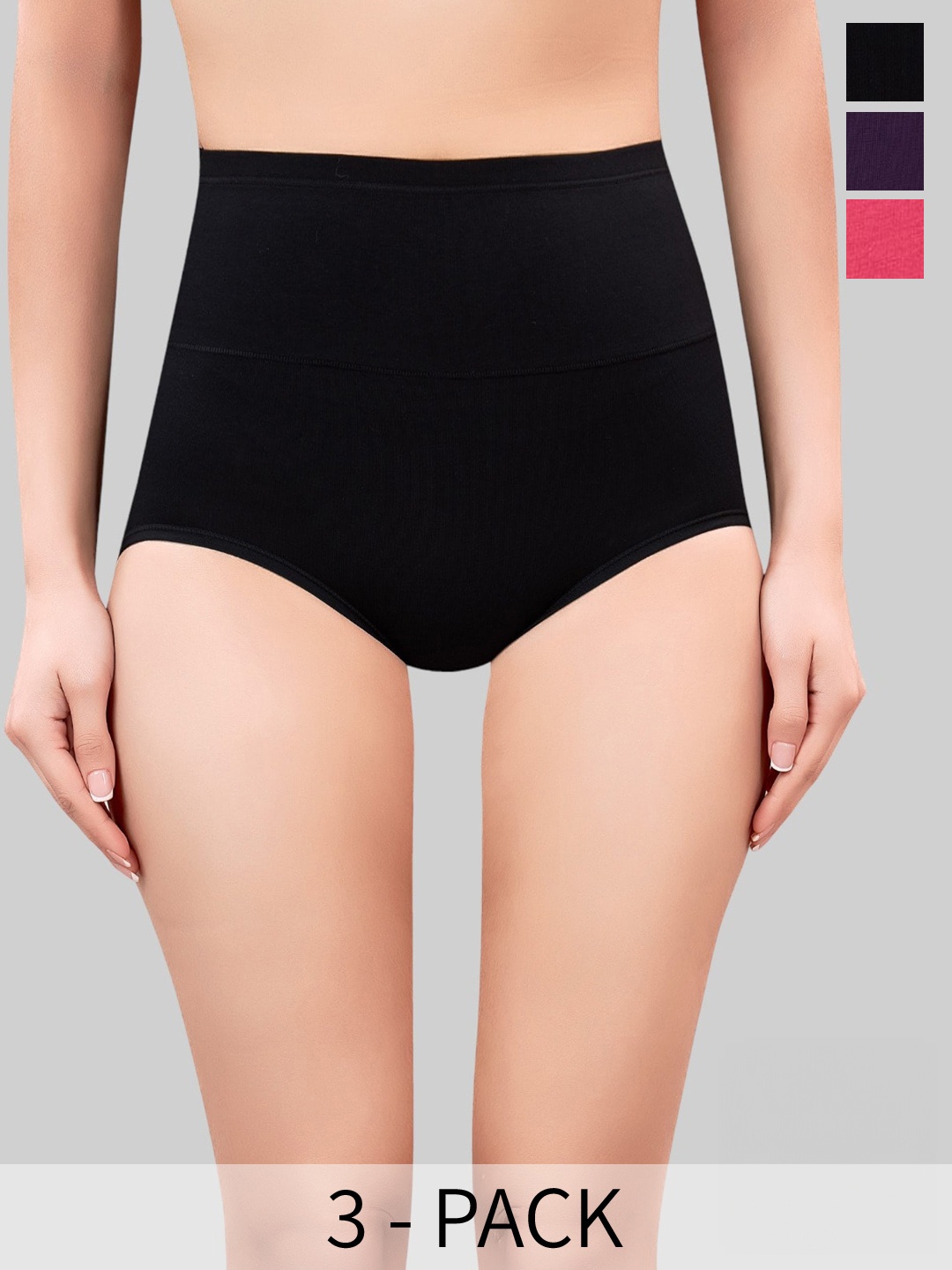 

PLUMBURY Pack Of 3 High Waist Full Coverage Tummy Shaper, Black