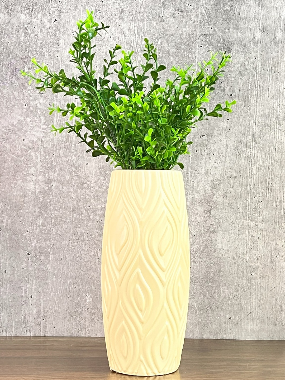 

Akaar Green Artificial Jade Plant With Cream Long Cylindrical Pot