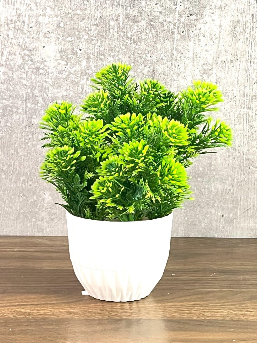 

Akaar Green Artificial Bush Bonsai with White Pot