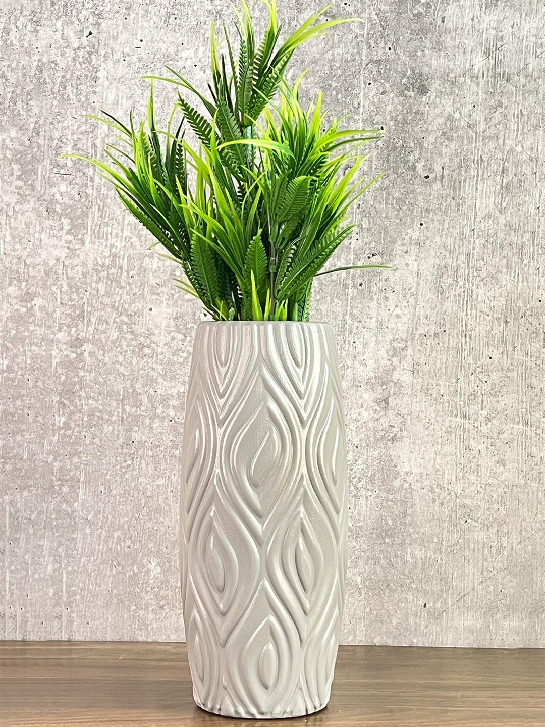 

Akaar Green & Grey Artificial Fern Plant with Grey Long Cylindrical Pot