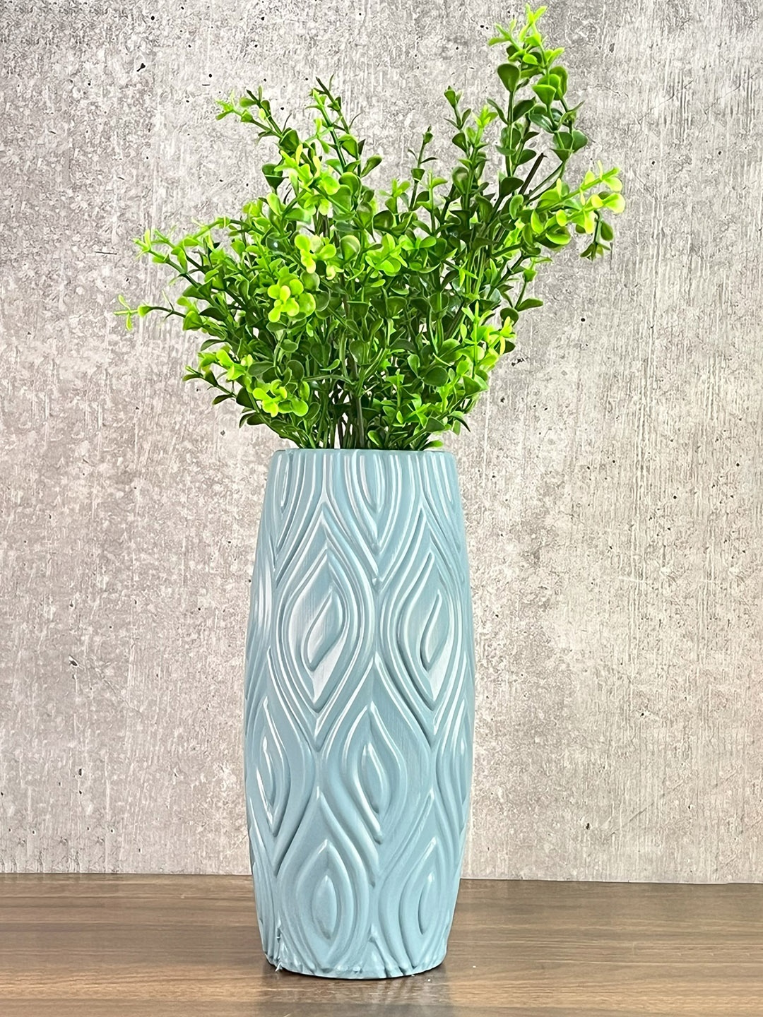 

Akaar Green Artificial Jade Plant with Blue Long Cylindrical Pot