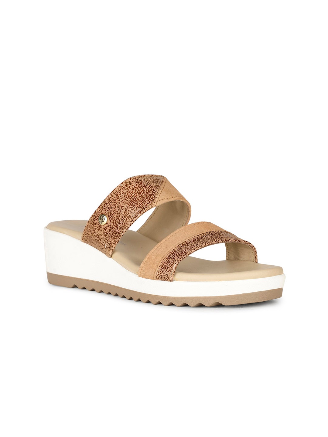 

Hush Puppies Textured Open Toe Leather Wedges, Brown