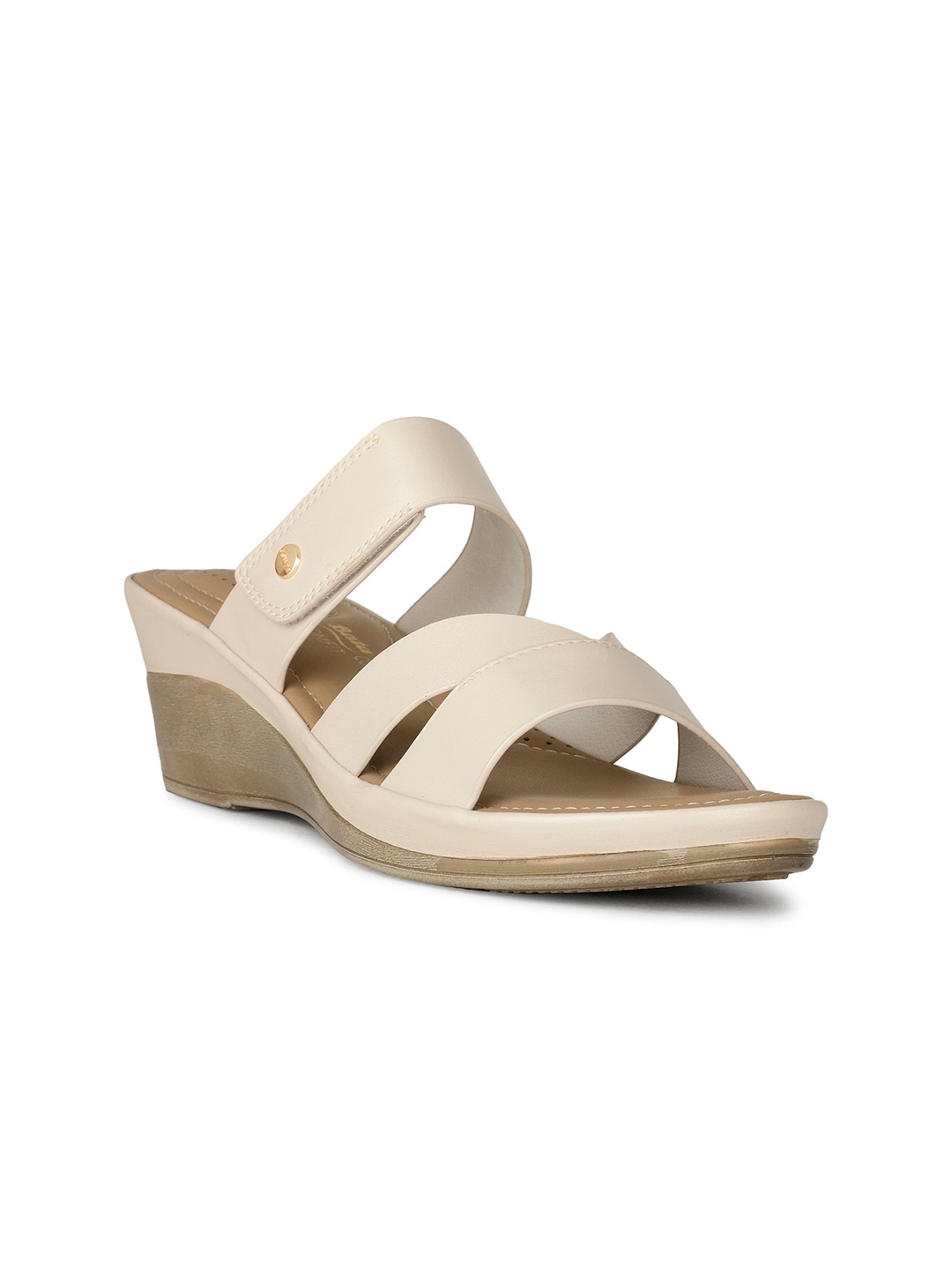 

Bata comfit Open Toe Wedges With Velcro, Beige